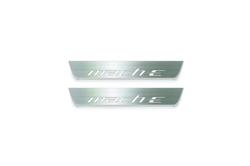 stainless steel LED door sill plates for Ford Mach-E 2020+ with Mach-E logo