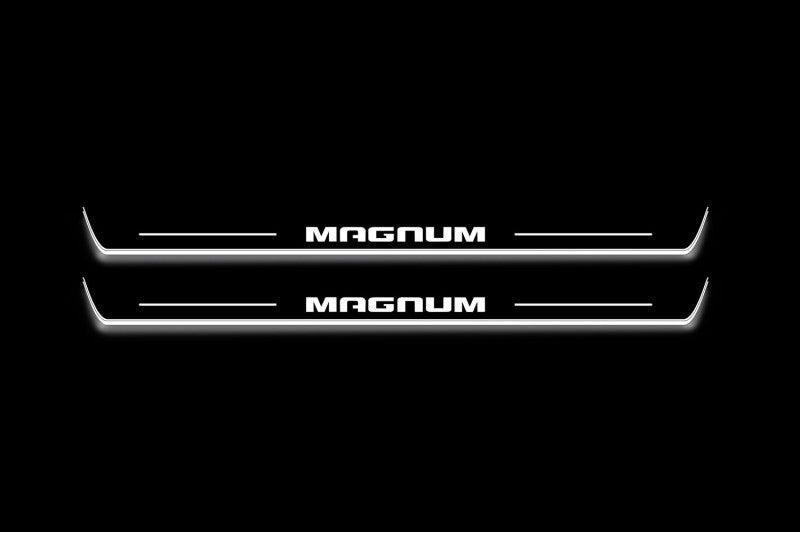 Dodge Magnum 2004+ stainless steel illuminated entry guards with Magnum logo