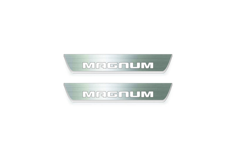 Dodge Magnum 2004+ illuminated entry guards in stainless steel with Magnum logo