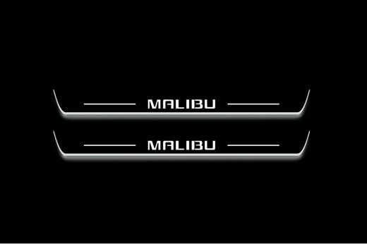 Chevrolet Malibu Sedan V300 2011–2016 — Stainless Steel LED Door Sills — Malibu Logo