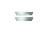 Two short silver-finished door sill plates with Malibu lettering on a light background, straight-on view.