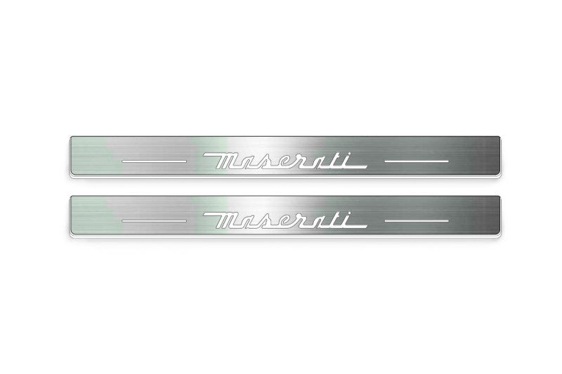 stainless steel LED door sill plates with Maserati Levante with Maserati logo