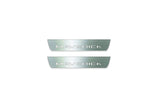 Two short silver-finished door sill plates with Maverick lettering on a light background, straight-on view.