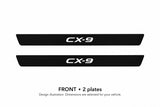 Mazda CX-9 TC CX-9 lettering design illustration: two front plates with black painted upper surfaces, white top lettering and unlit edges on a white background. Dimensions selected for the vehicle.