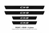 Mazda CX-9 TC CX-9 lettering design illustration: two front and two rear plates with black painted upper surfaces, white top lettering and unlit edges on a white background. Dimensions selected for the vehicle.