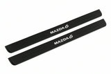 Catalogue illustration of two front black Matte PRO LED door sill plates with illuminated Mazda 6 lettering for Mazda6 Wagon GZ; dimensions are selected during manufacture.