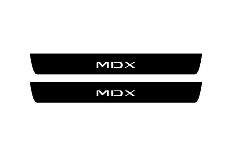 LED door sill plates Acura MDX IV 2021+ in stainless steel with MDX logo