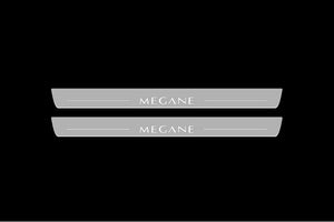 Illuminated LED Door Sill Tread Plates Renault Megane II 2002-2009 With Megane Logo Renault Led Door Sills opdesign