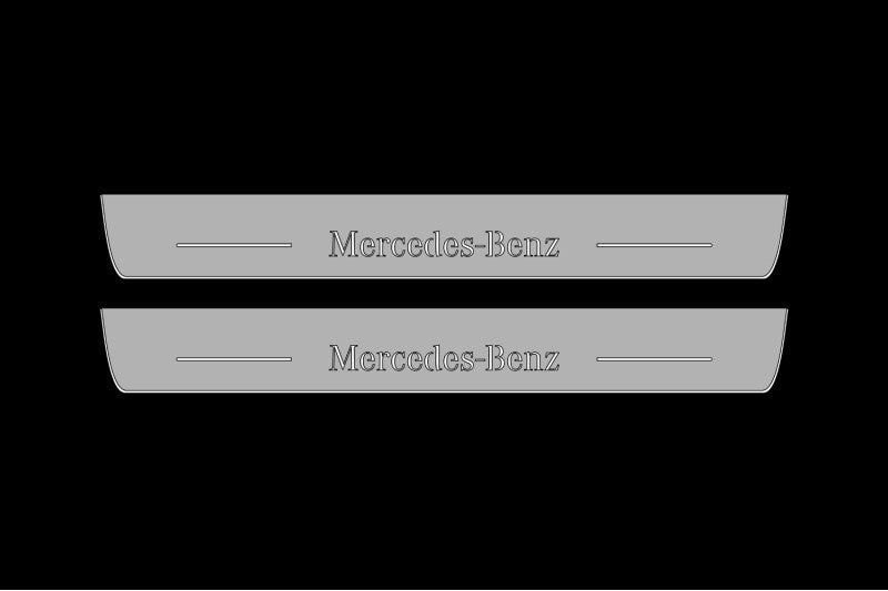 Illuminated LED Door Sill Tread Plates Mercedes EQS SUV 2022+ With Mercedes-Benz Logo Mercedes Led Door Sills opdesign
