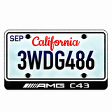 Mercedes AMG C43 illuminated LED license plate badge with the shown artwork below an illustrative US plate; plate not included