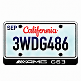 Mercedes AMG G63 illuminated LED license plate badge with the shown artwork below an illustrative US plate; plate not included