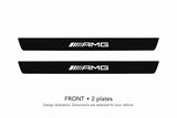 Matte PRO AMG design illustration: two front plates, black painted body with white top lettering and unlit edges. Dimensions selected for the vehicle; not to scale.