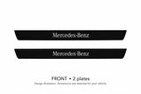 Matte PRO Mercedes-Benz design illustration: two front plates, black painted body with white top lettering and unlit edges. Dimensions selected for the vehicle; not to scale.