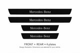 Matte PRO Mercedes-Benz design illustration: two front and two rear plates, black painted body with white top lettering and unlit edges. Dimensions selected for the vehicle; not to scale.