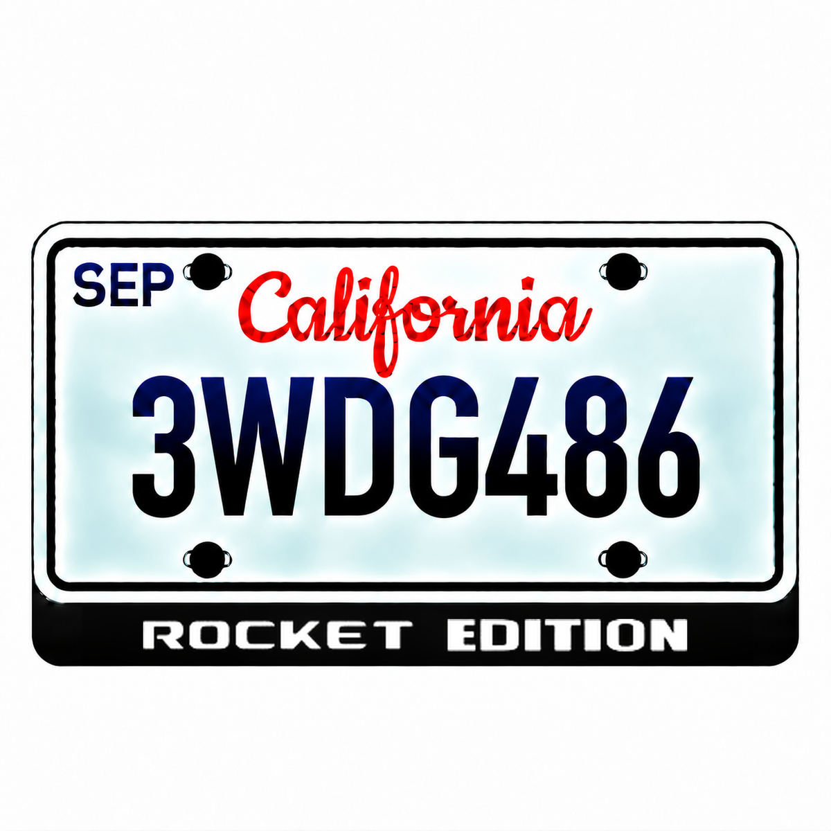 Mercedes Rocket Edition illuminated LED license plate badge with the shown artwork below an illustrative US plate; plate not included