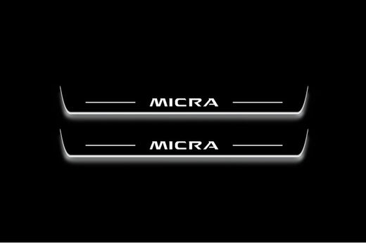 Nissan Micra K14 2016–2023 — Stainless Steel LED Door Sills — Micra Logo