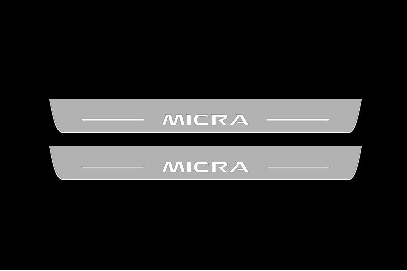 Illuminated LED Door Sill Tread Plates Nissan Micra V 2017+ With Micra Logo Nissan Led Door Sills opdesign