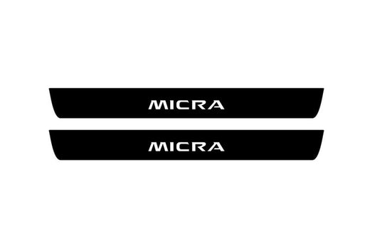 Nissan Micra K14 2016–2023 — Matte PRO LED Door Sills — Micra Logo