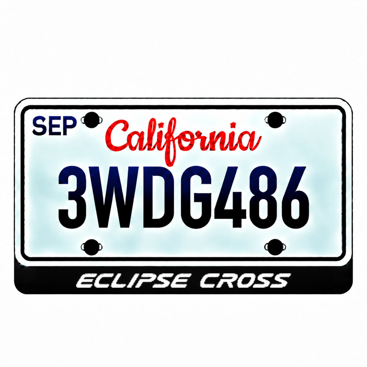Mitsubishi Eclipse Cross illuminated LED license plate badge with the shown artwork below an illustrative US plate; plate not included