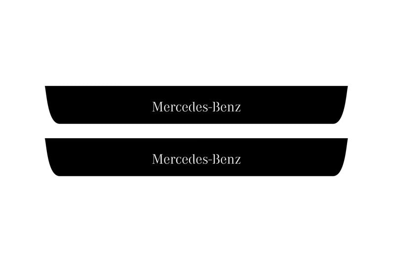 Mercedes GL X164 2006+ illuminated door sill protectors in stainless steel with Mercedes-Benz logo