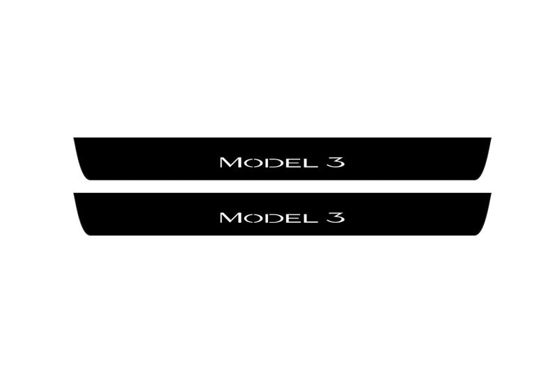 Tesla Model 3 2017+ Illuminated Matte Sill Plates with logo Model 3 Tesla Led Door Sills PRO opdesign