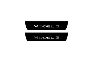 Tesla Model 3 2017+ Illuminated Matte Sill Plates with logo Model 3 Tesla Led Door Sills PRO opdesign