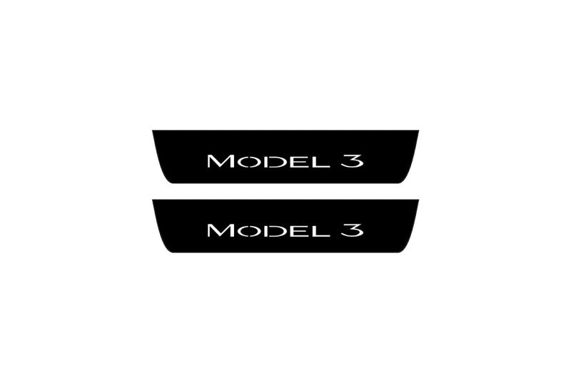 Tesla Model 3 2017+ Illuminated Matte Sill Plates with logo Model 3 Tesla Led Door Sills PRO opdesign