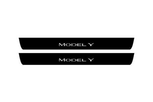 Tesla Model Y 2020–Present — Matte PRO LED Door Sills — Model Y Logo