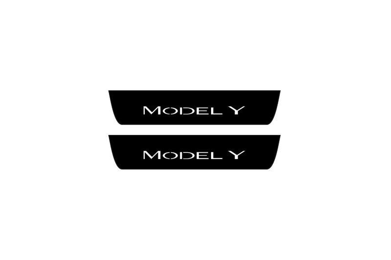Tesla Model Y 2020+ Illuminated Matte Sill Plates with logo Model Y Tesla Led Door Sills PRO opdesign