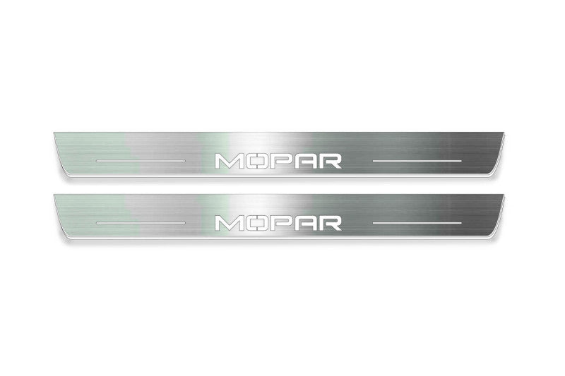 Dodge Charger LD 2011+ LED door sill plates in stainless steel with MOPAR logo