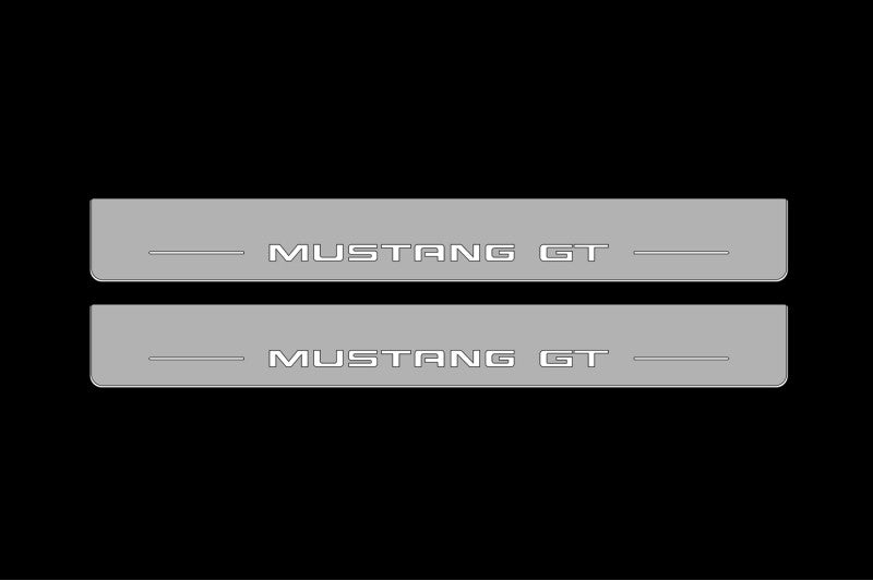 Illuminated LED Door Sill Tread Plates Ford Mustang VII 2023+ With Mustang GT Logo Ford Led Door Sills opdesign