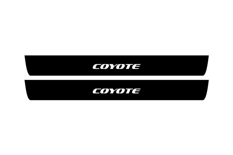 illuminated door sill protectors matte black coated stainless steel Ford Mustang VI S550 2015+ with Coyote logo