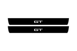 Ford Mustang VI S550 2015+ illuminated door sill protectors in stainless steel with GT logo