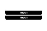 Ford Mustang VI S550 2015+ illuminated door sill protectors with ROUSH logo