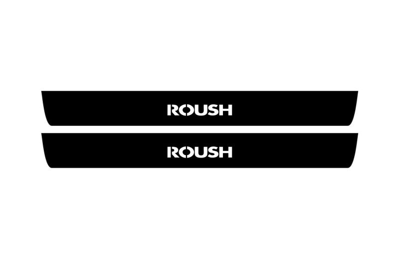 Ford Mustang VI S550 2015+ illuminated door sill protectors with ROUSH logo