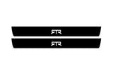 Ford Mustang VI S550 2015+ illuminated door sill protectors matte black coated stainless steel with RTR logo