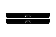 Catalog illustration of two black front door sill plates with RTR lettering.