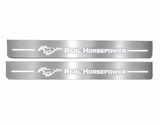 Real Horsepower and running pony design preview in white on stainless steel; Ford Mustang S650