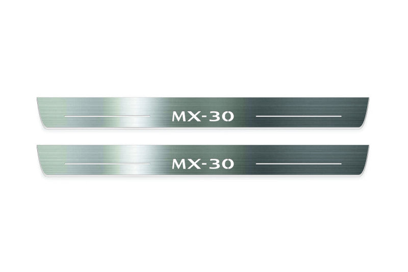 Mazda MX-30 2020+ stainless steel LED door sill plates with MX-30 logo