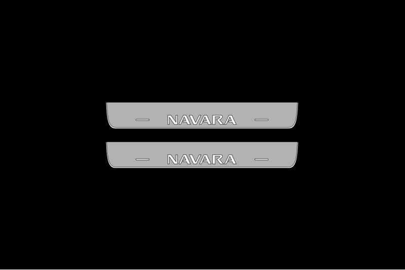 Illuminated LED Door Sill Tread Plates Nissan Navara III 2014+ With Navara Logo Nissan Led Door Sills opdesign