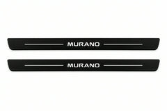 Catalogue illustration of two front black Matte PRO LED door sill plates with illuminated Murano lettering for Nissan Murano Z51; dimensions are selected during manufacture.