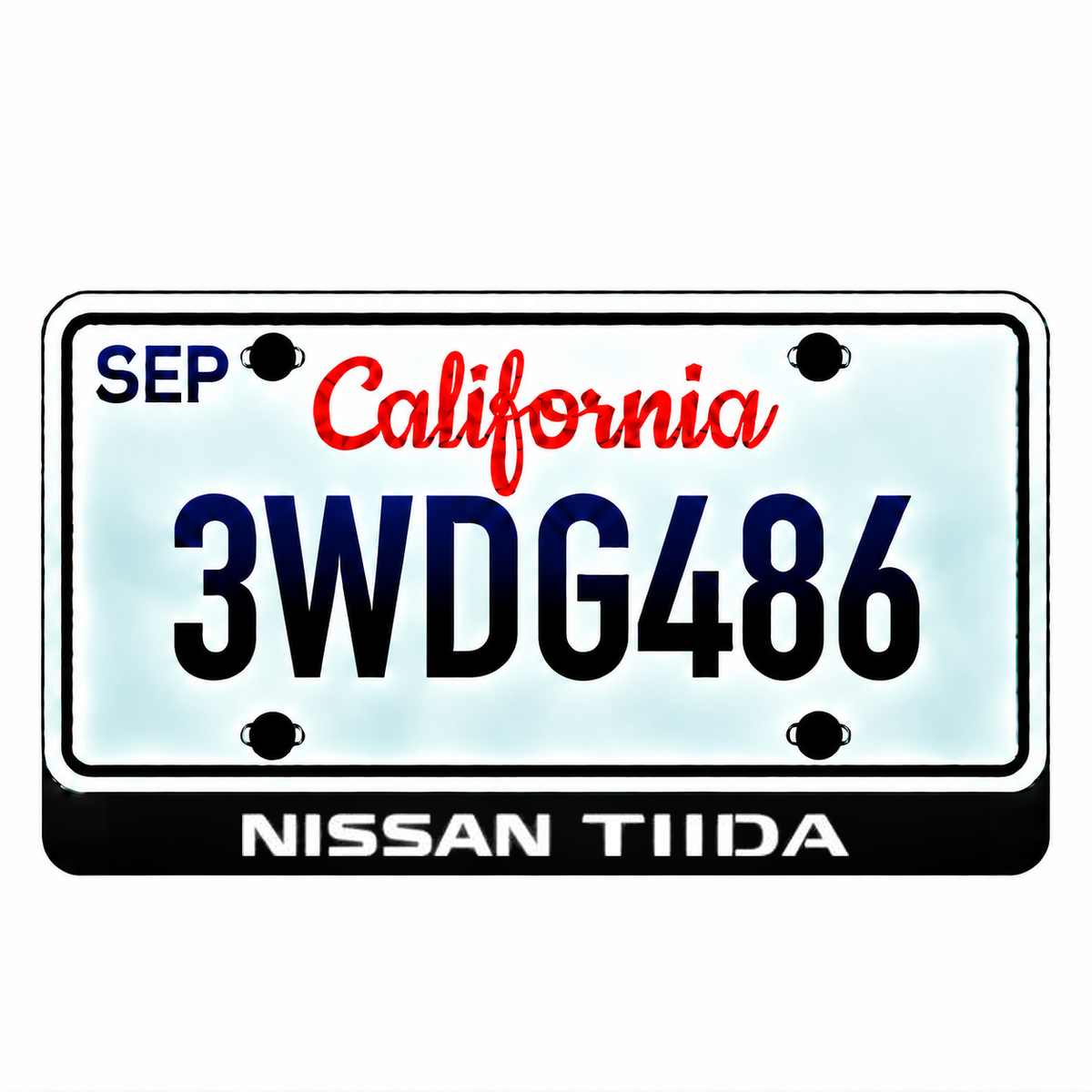 Nissan Tiida Combined illuminated LED license plate badge with the shown artwork below an illustrative US plate; plate not included