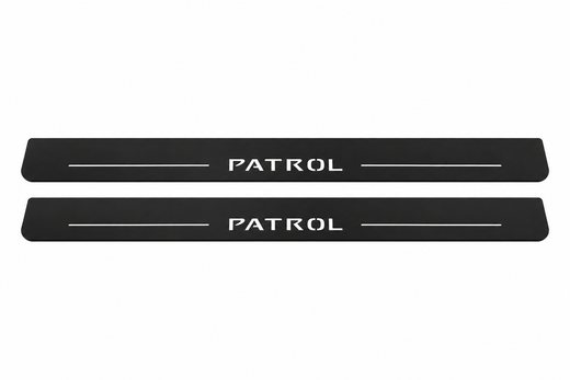 Nissan Patrol Y62 2010–2024 — Matte PRO LED Door Sills — Patrol Logo