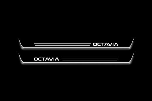 Skoda Octavia (A8) IV 2020–Present — Stainless Steel LED Door Sills — Skoda Logo