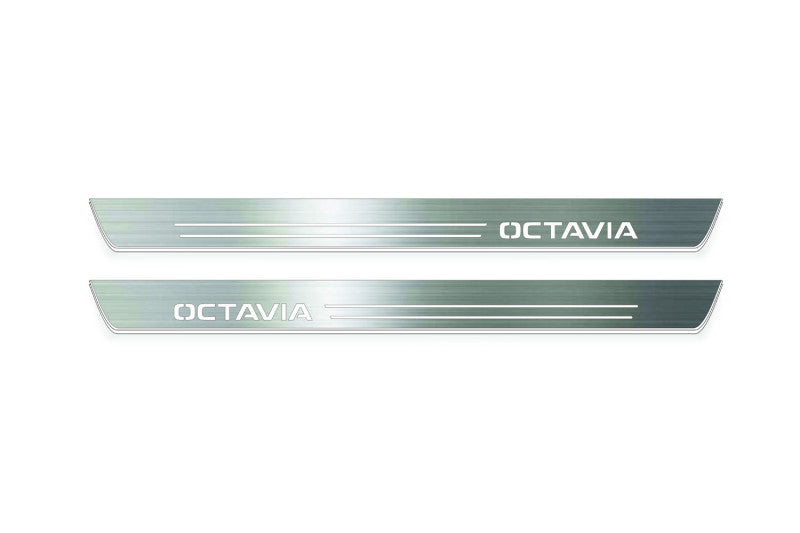 Skoda Octavia (A8) IV Stainless Steel LED Door Sills – Octavia Logo