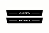 Catalogue illustration of two front black Matte PRO LED door sill plates with illuminated Adam lettering for Opel Adam M13; dimensions are selected during manufacture.