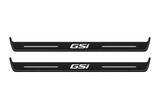 Matte PRO catalogue illustration showing two FRONT plates with illuminated GSI lettering on a white background; Opel Insignia II dimensions are selected during manufacture; rear plates are not pictured.