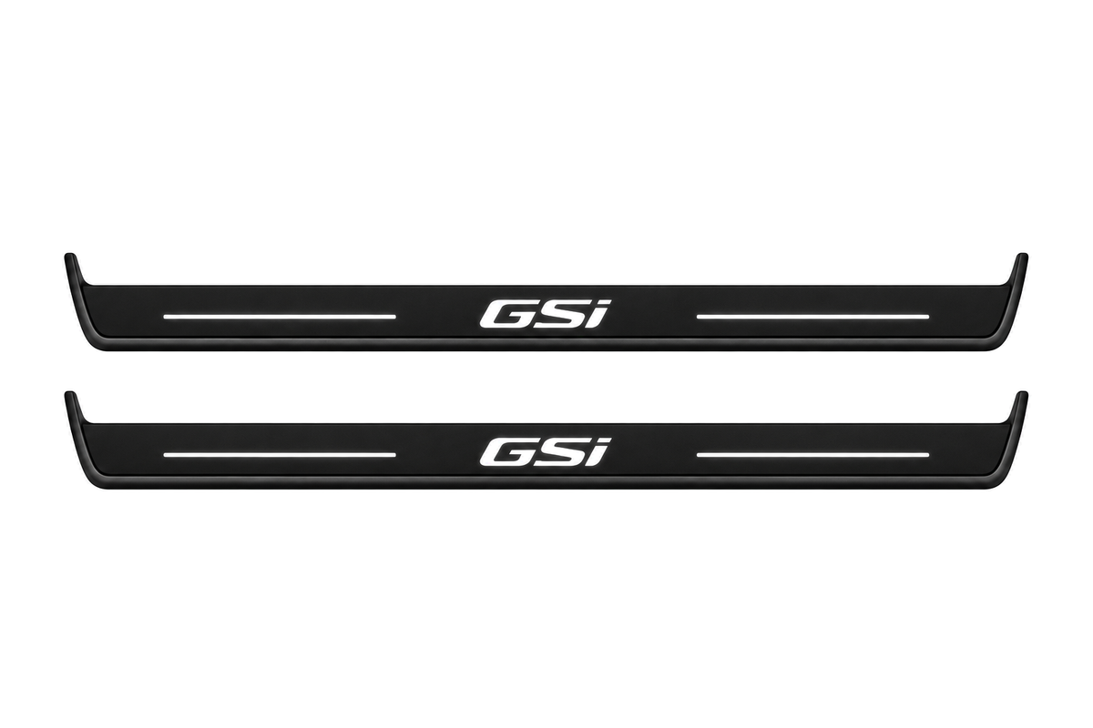 Matte PRO catalogue illustration showing two FRONT plates with illuminated GSI lettering on a white background; Opel Insignia II dimensions are selected during manufacture; rear plates are not pictured.