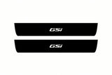 Catalogue illustration of two front black Matte PRO LED door sill plates with illuminated GSI lettering for Opel Insignia Sports Tourer Z18; dimensions are selected during manufacture.