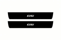Catalogue illustration of two front black Matte PRO LED door sill plates with illuminated GSI lettering for Opel Insignia Sports Tourer Z18; dimensions are selected during manufacture.